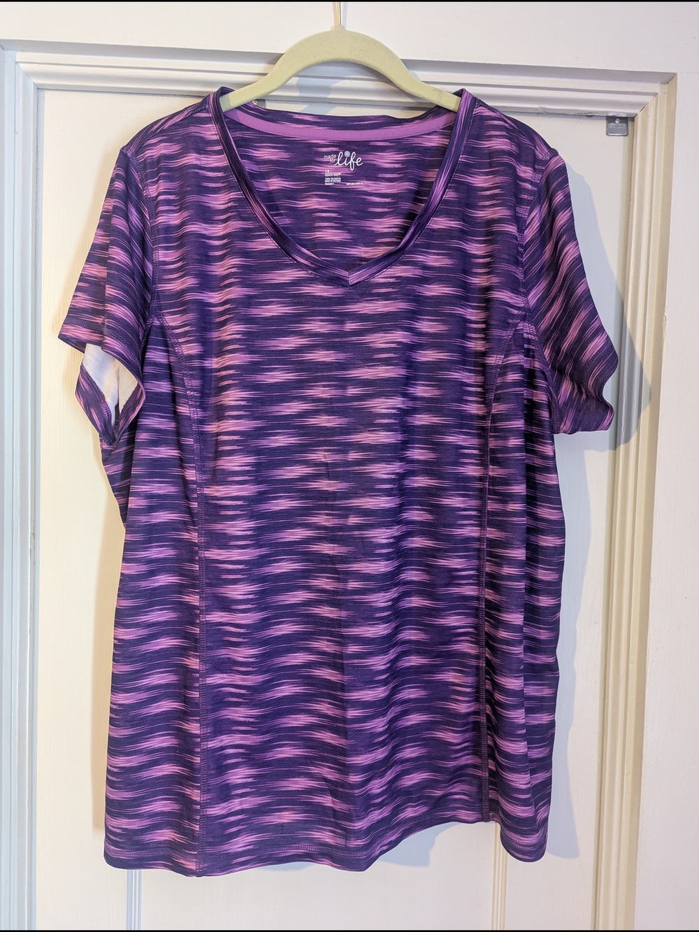 made for life Purple and Pink Space-Dye V-Neck Short Sleeve Top